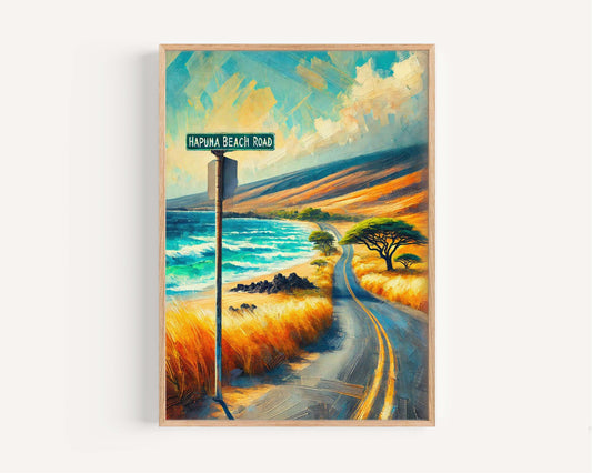 Hapuna Beach Road Wall Art - Big Island Hawaii Travel Print, Tropical Beach Poster, Waimea Home Decor, Housewarming Gift