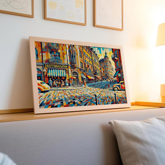 Drottninggatan Wall Art Print - Sweden Travel Poster, Scandinavian Home Decor, Housewarming Gift, Drottninggatan Sweden Map Art