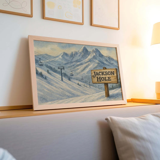 Jackson Hole Ski Mountain Watercolor Art Print