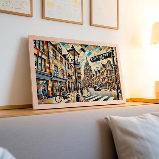 Cornmarket Street Wall Art, Oxford Travel Print, England Gift, Cornmarket St Poster, Housewarming Decor, UK Cityscape Illustration