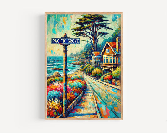 California Pacific Grove Wall Art Print – Coastal Travel Poster, California Gift, Housewarming & American Art Decor