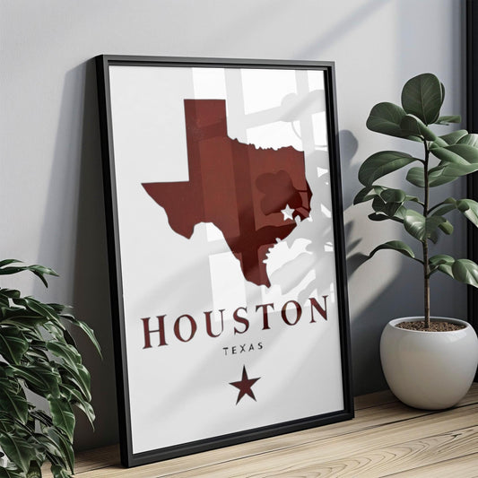 Texas Houston Wall Art Print - Travel & College Decor, Housewarming Gift, Stylish Texas Home Wall Decor