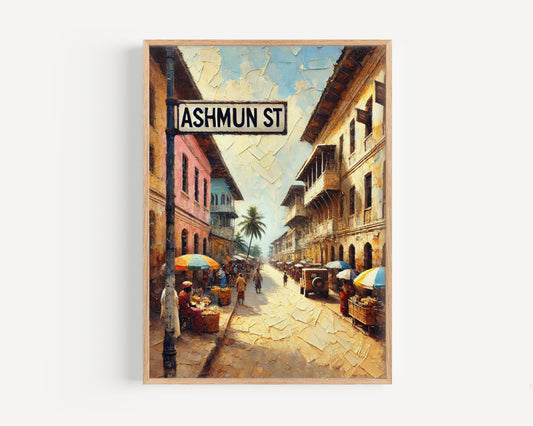Monrovia Ashmun Street Wall Art, Liberia Travel Poster, Cultural Heritage Decor, Vintage Street Sign Print, African Artwork