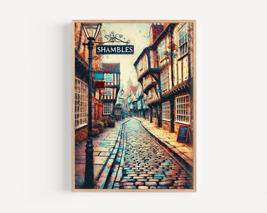 England Shambles Wall Art Print - York Travel Poster, England Gift & Housewarming Artwork, Historic UK Travel Decor