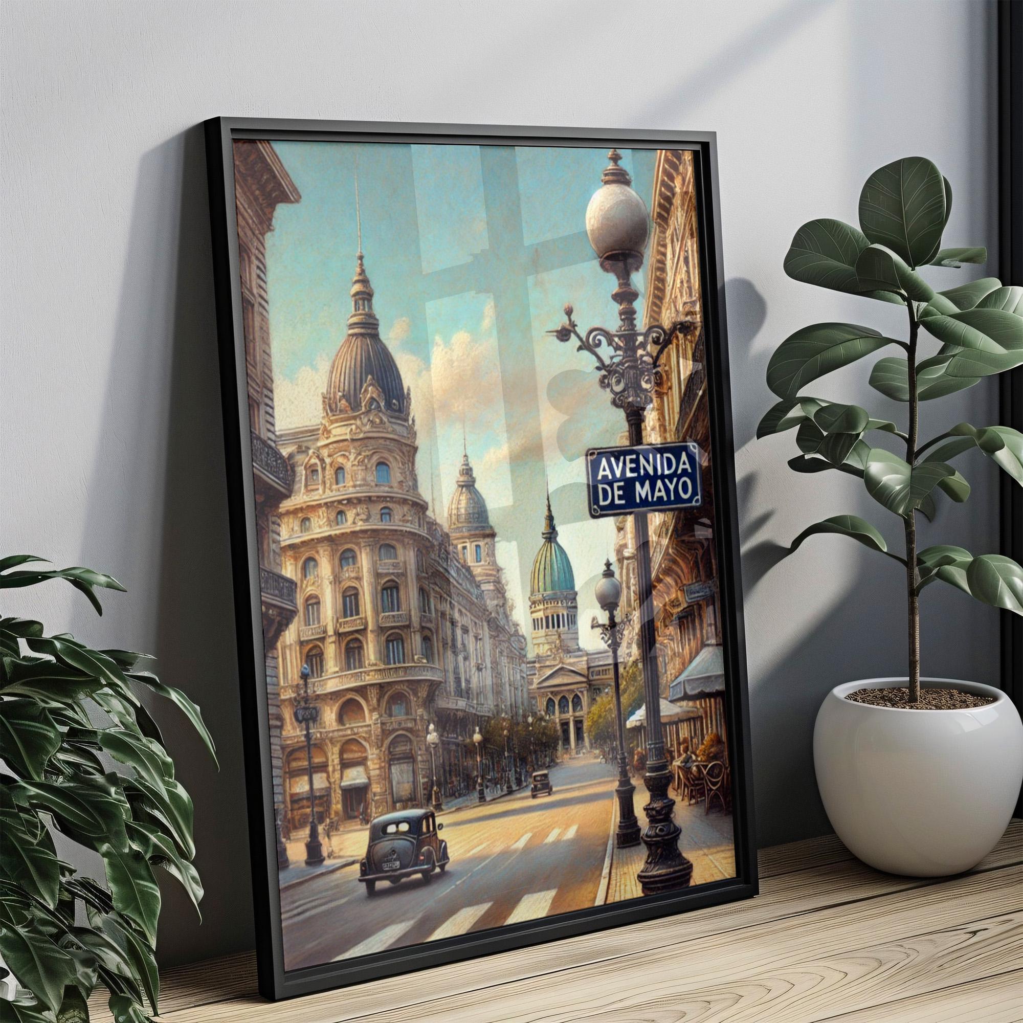 Avenida de Mayo Street Sign Print: Buenos Aires Historic Travel Poster