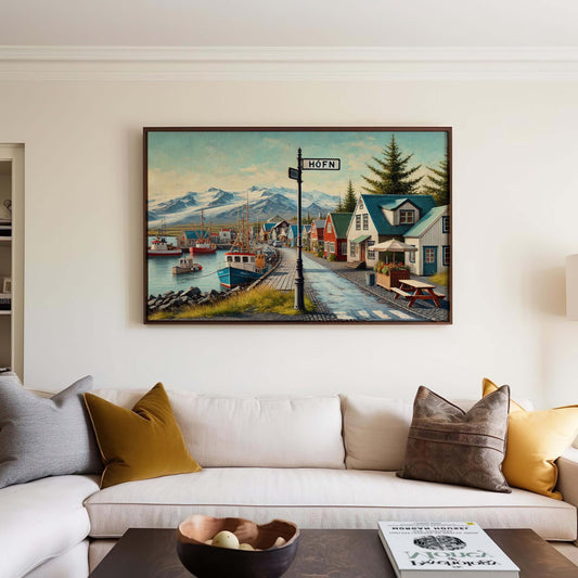 Hofn Art Iceland Wall Art Print – Travel Poster & European City Gift, Housewarming Decor, Icelandic Landscape Illustration
