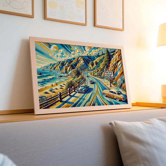 Pacific Coast Highway Wall Art Cubism Print, Modern California Travel Poster, Abstract Coastal Landscape Decor, Housewarming Gift