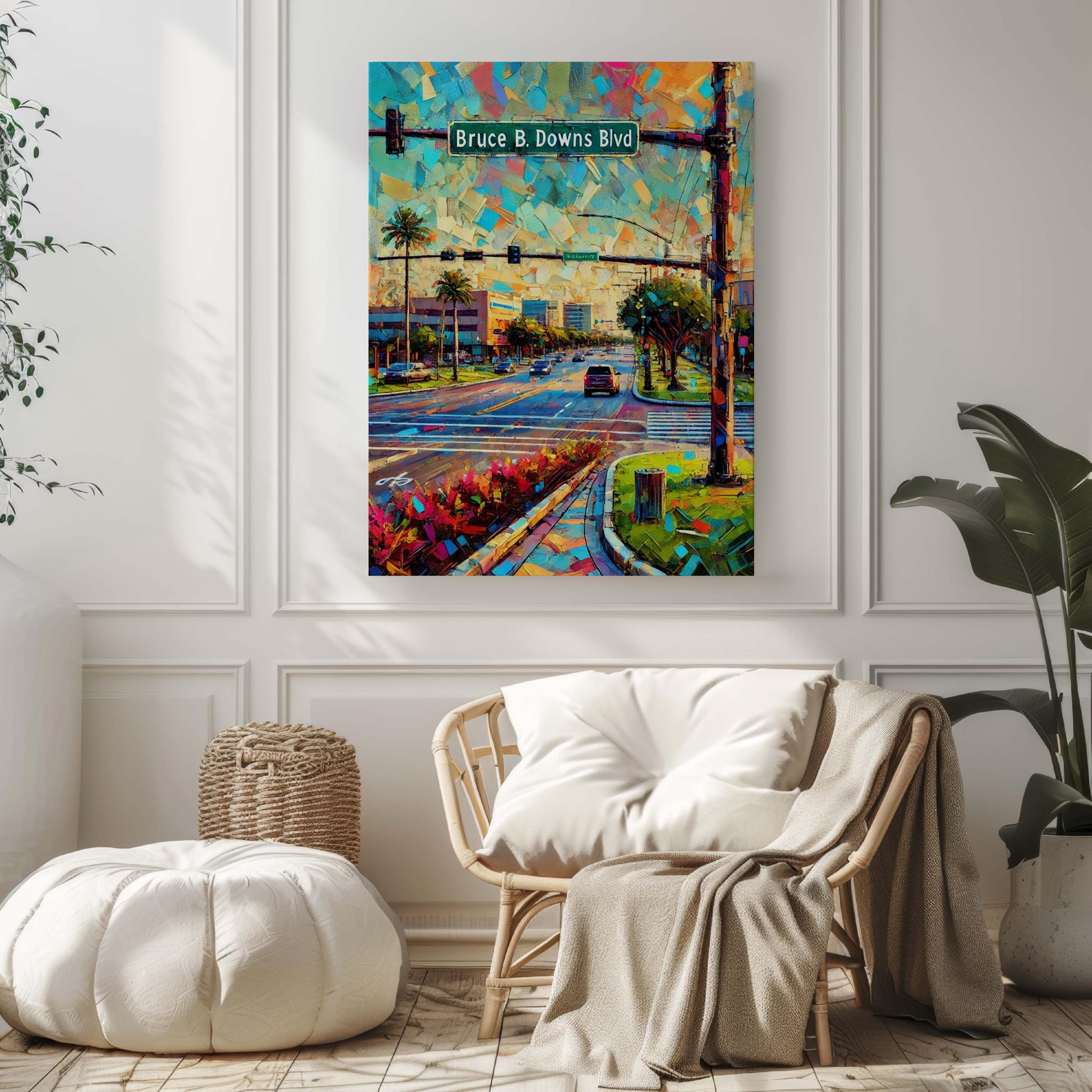 Bruce B. Downs Boulevard Wall Art Map - Tampa, Florida, USA