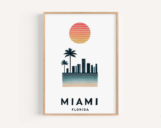 Miami Print Tropical Wall Art, Florida City Gift, Travel Home Decor, College Dorm Room, Housewarming Present, Beach Style Poster