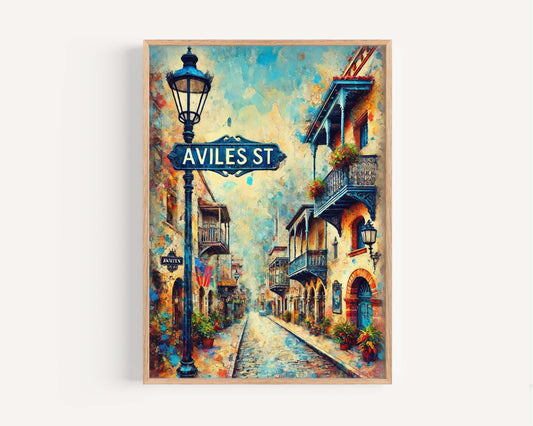 Aviles St Print - St Augustine Travel Poster, Florida Art Wall Decor, Aviles Street Art, Housewarming & Florida Gift, Coastal Home Print