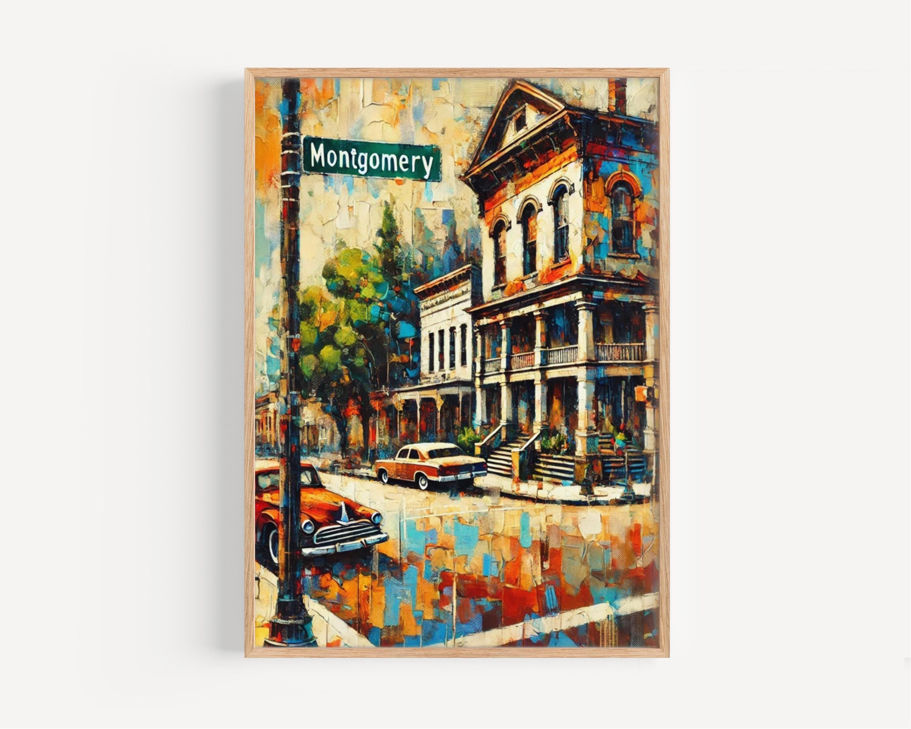 Alabama Montgomery Wall Art Print – Vintage Travel Poster, State Map Illustration, USA Home Decor Gift & Housewarming Idea