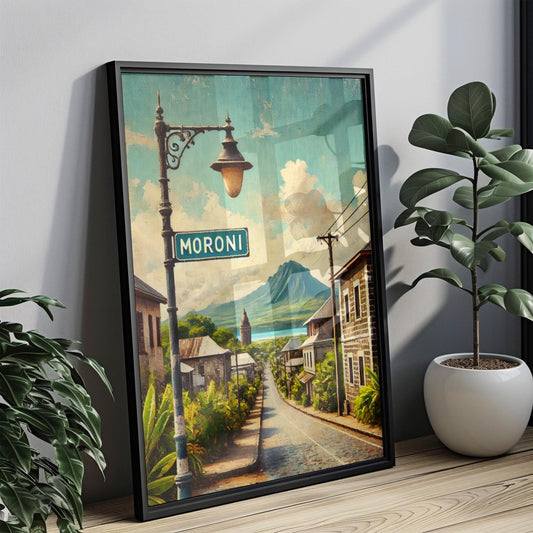 Comoros Wall Art Print - Moroni Travel Poster, Unique Comoros Souvenir, Housewarming Gift & Home Decor