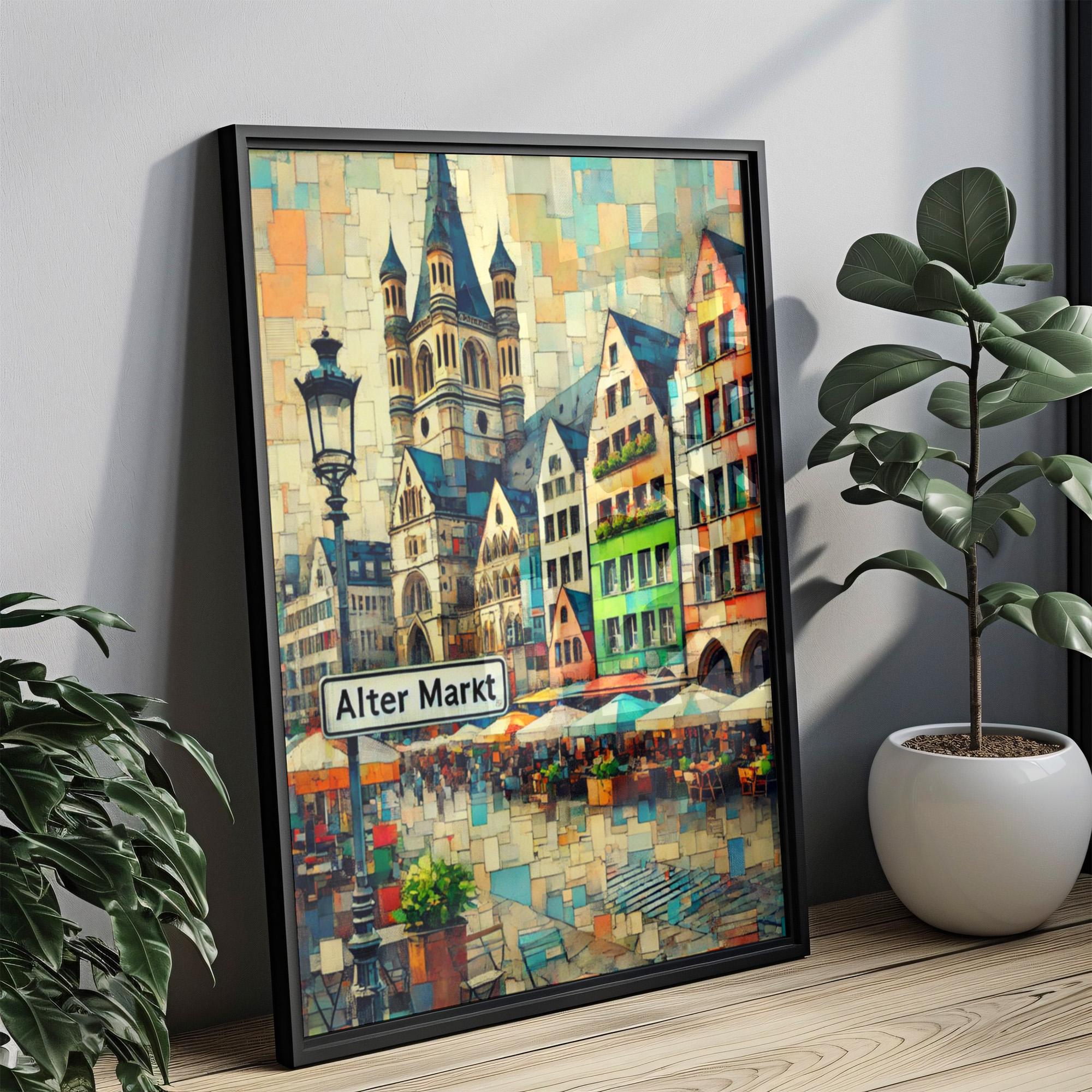 Alter Markt Cubism Art Print: Cologne Old Town Travel Poster