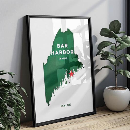 Maine Bar Harbor Wall Art Print, Travel Decor, Housewarming & College Gift, Coastal Home Decoration, Maine Map Art, Rustic Cabin Poster