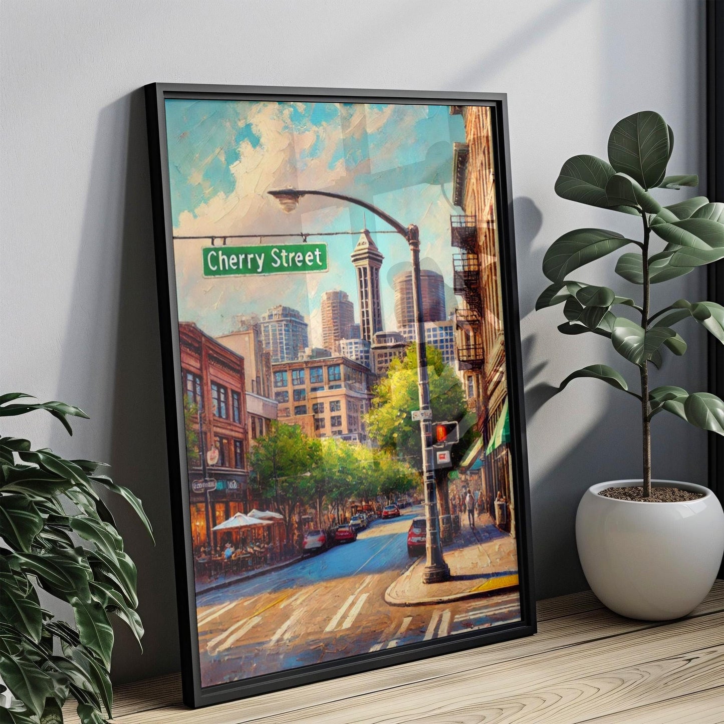 Cherry Street Wall Art, Seattle Print, Washington Cityscape, Travel Poster, Urban Decor, Housewarming Gift, Personalized Street Sign