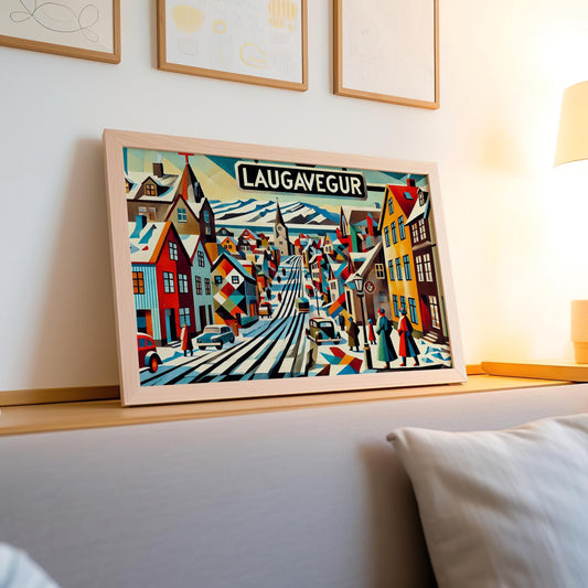 Laugavegur Print Iceland Wall Art, Reykjavik Travel Poster, Housewarming & Souvenir Gift, Modern Minimalist Home Decor