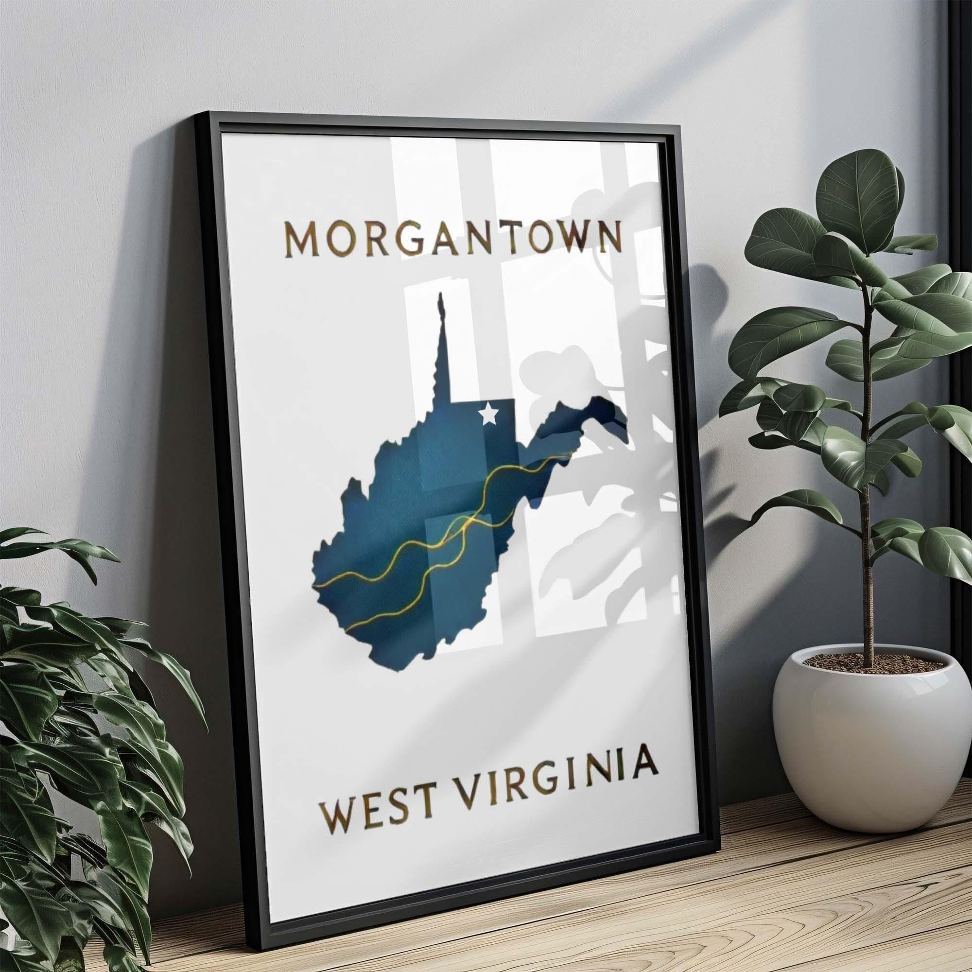 Morgantown Print - West Virginia Wall Art, Travel Decor, College Dorm Gift, Housewarming & WV State Poster for Home or Office