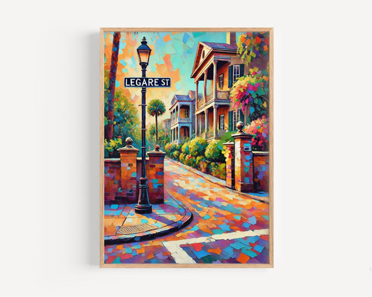 Charleston Wall Art - Legare Street Travel Poster, South Carolina Gift, Housewarming & Unique Home Decor, Charleston Travel Art Print
