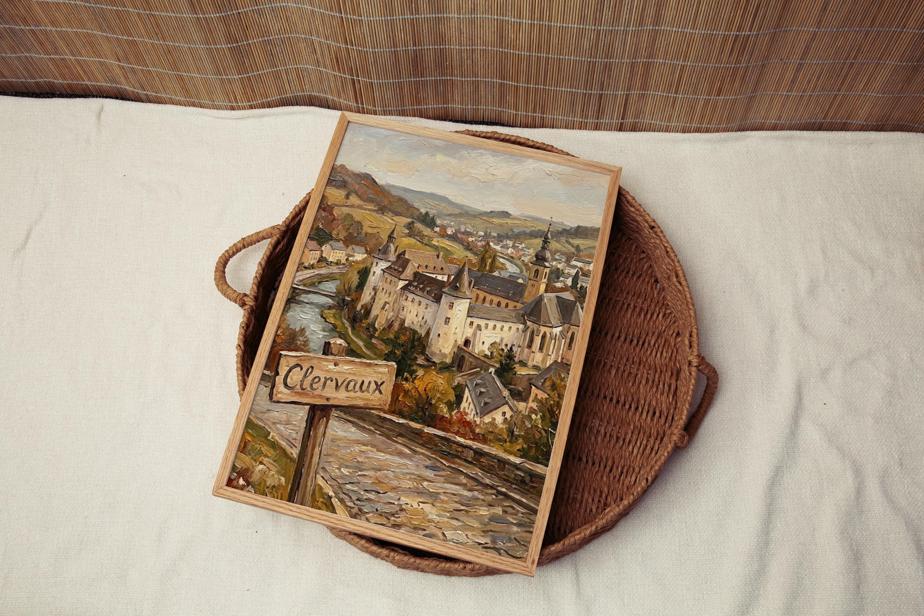 Clervaux Street Sign Art Print: Luxembourg Castle Town Travel Poster