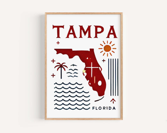 Tampa Print Wall Art - Florida Travel Decor, Tampa Florida Gift, Housewarming & College Room Artwork