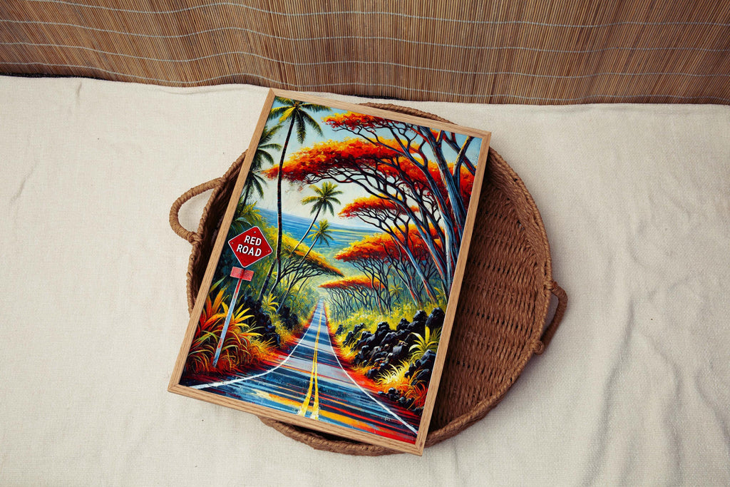 Red Road Print - Hawaii Puna Artwork, Big Island Travel Poster, Housewarming Gift, Red Road Wall Art, Tropical Travel Decor