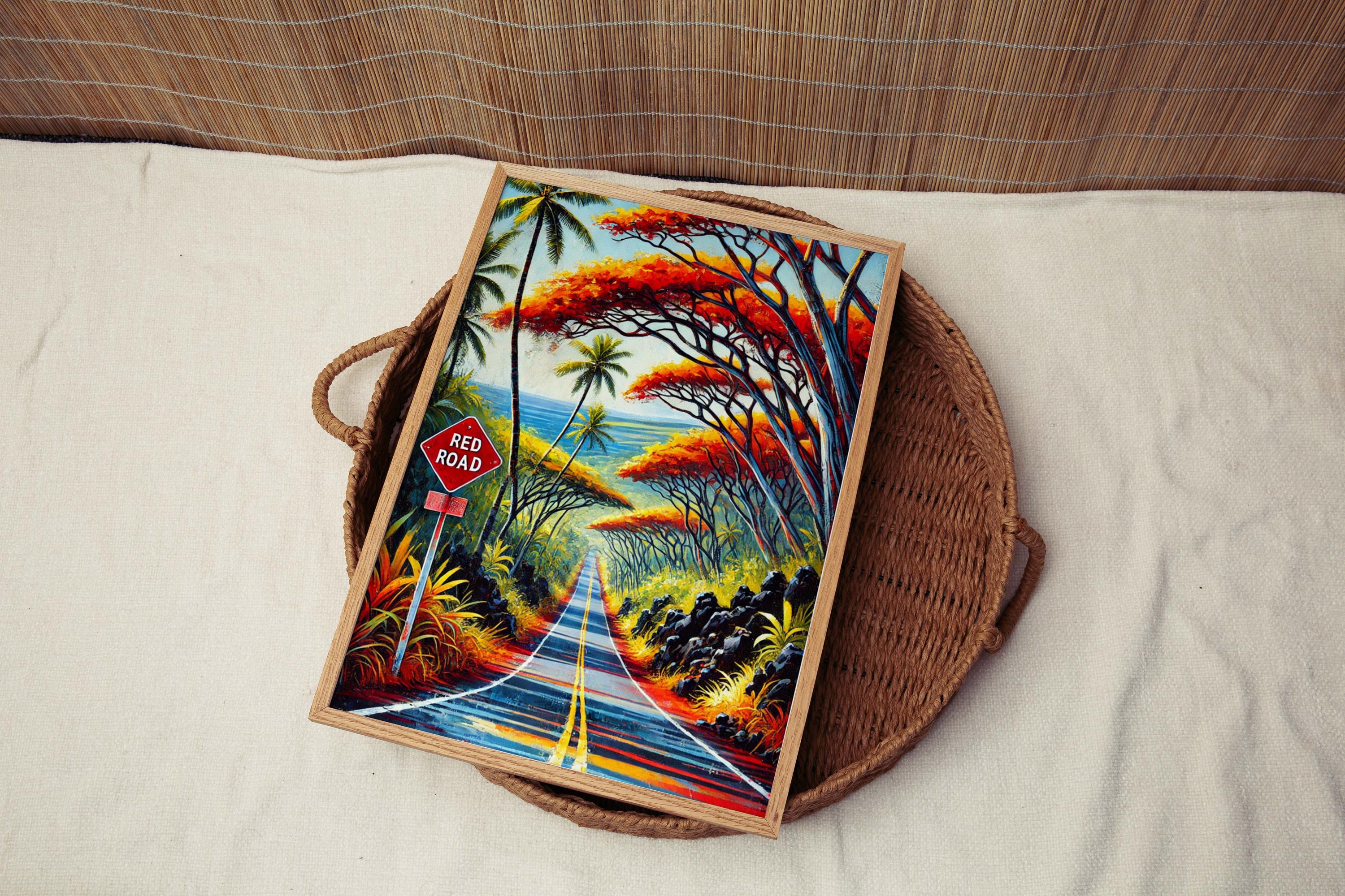 Red Road Print - Hawaii Puna Artwork, Big Island Travel Poster, Housewarming Gift, Red Road Wall Art, Tropical Travel Decor