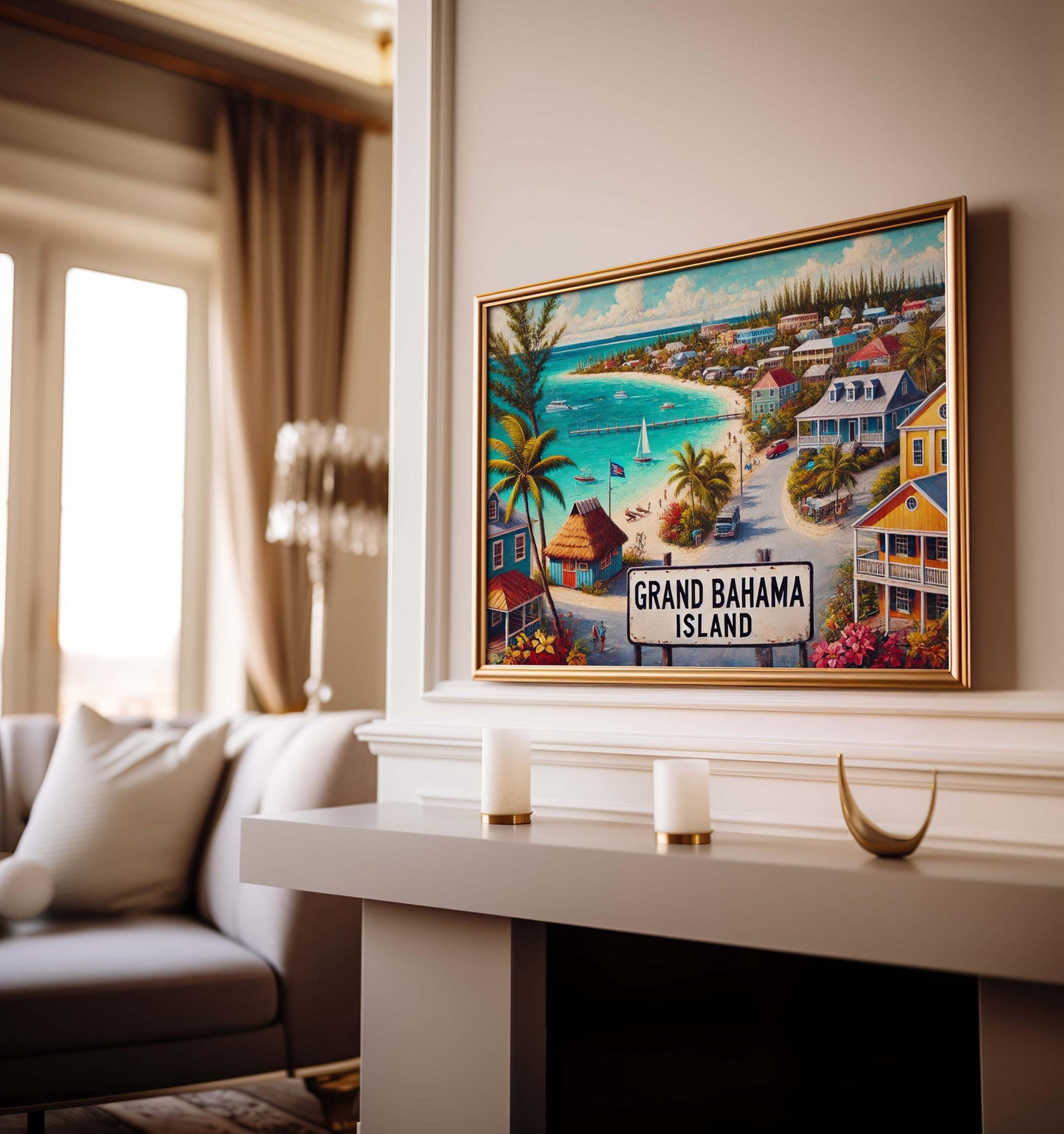 Grand Bahama Island Art Print, Tropical Beach Coastal Decor