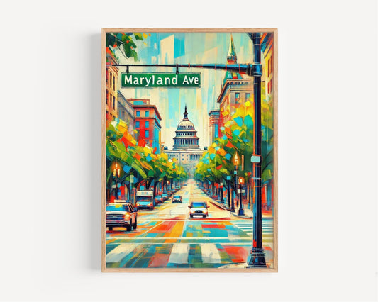 Washington DC Maryland Ave Wall Art Print, Travel Poster, USA Gift, Washington DC Home Decor, Housewarming Present, Maryland Avenue Artwork