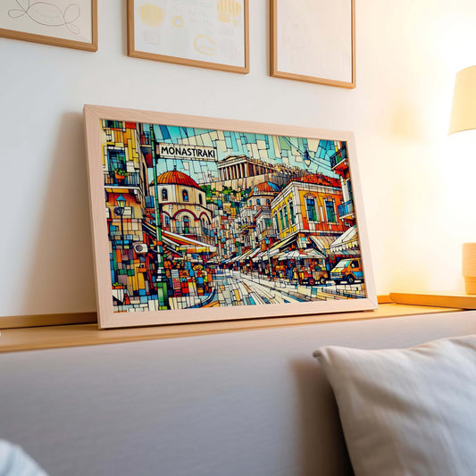 Monastiraki Wall Art Print - Athens Travel Poster, Greek Art Gift, Housewarming Decor, Monastiraki Athens Illustration
