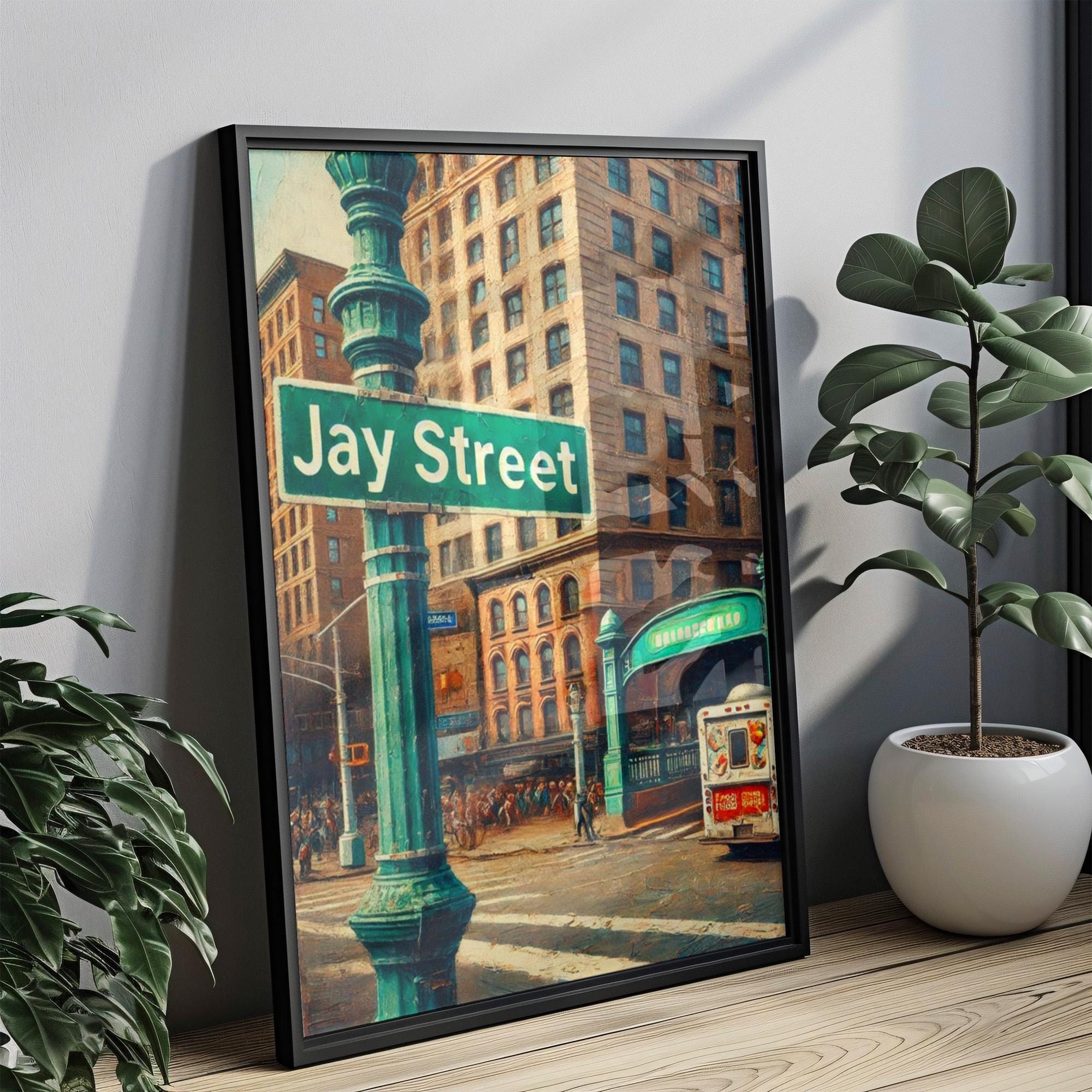 Jay Street Oil Painting Art Print: Downtown Brooklyn NYC Travel Poster