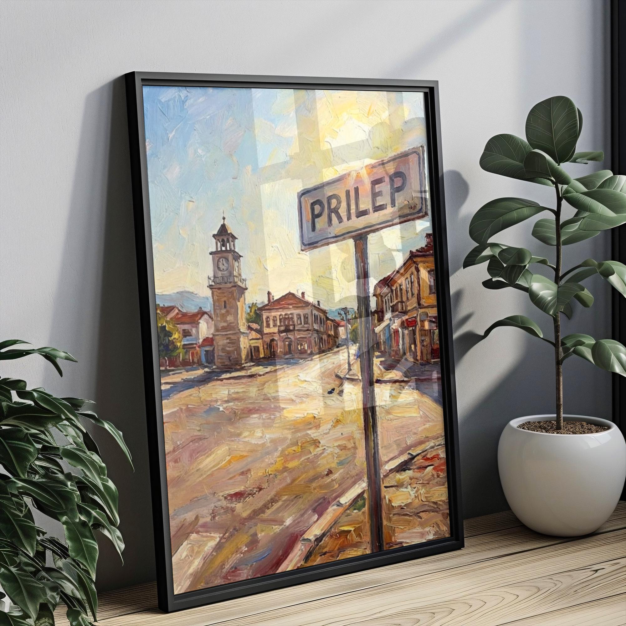 Prilep Oil Painting Art Print: North Macedonia Street Sign Travel Poster