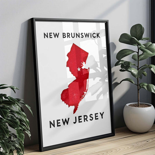 New Brunswick Print Travel Wall Art, New Jersey Home Decor, College Dorm Gift, Housewarming Present, Unique State Map Poster