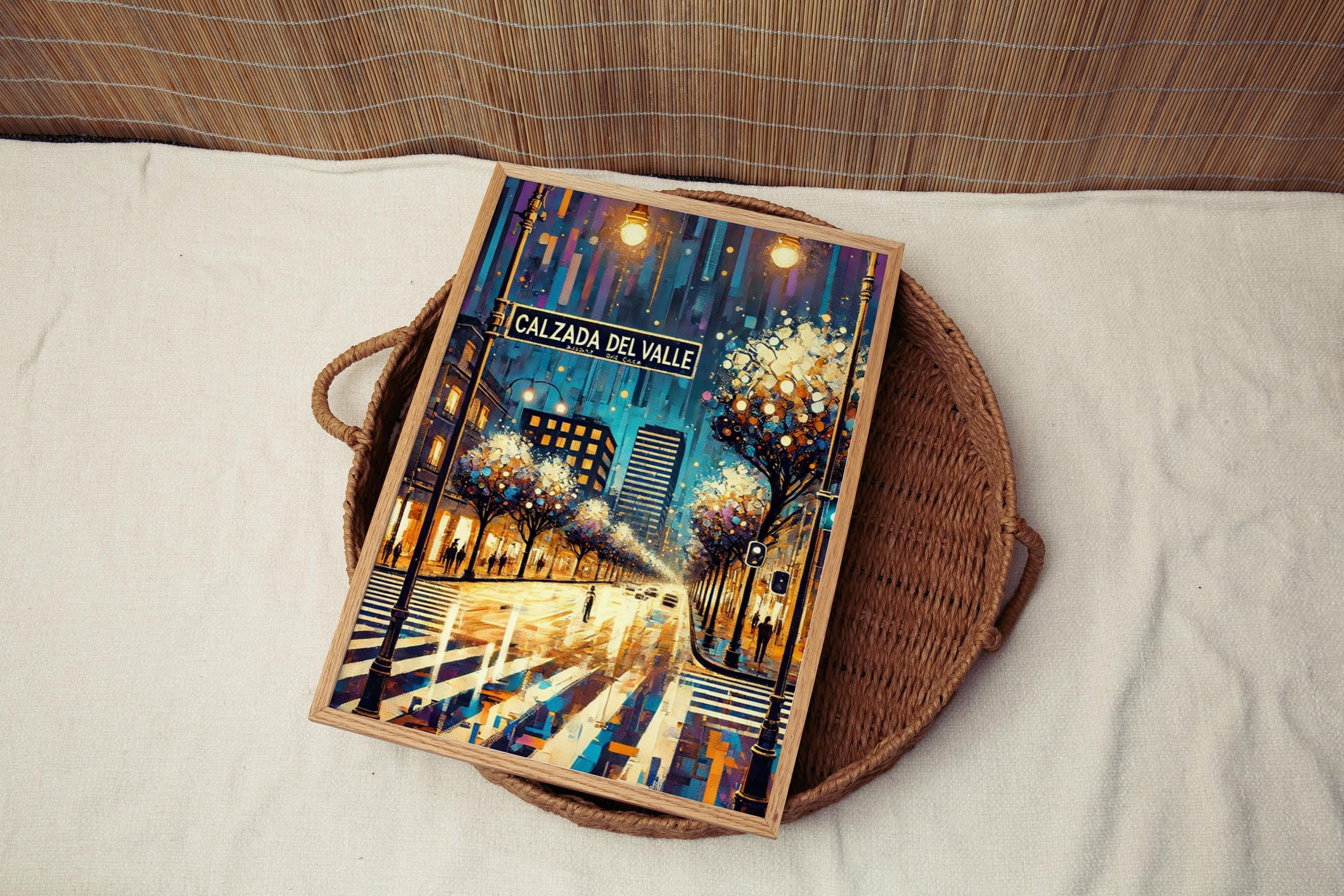 Calzada del Valle Oil Painting Art Print: Monterrey Mexico Street Sign Travel Poster