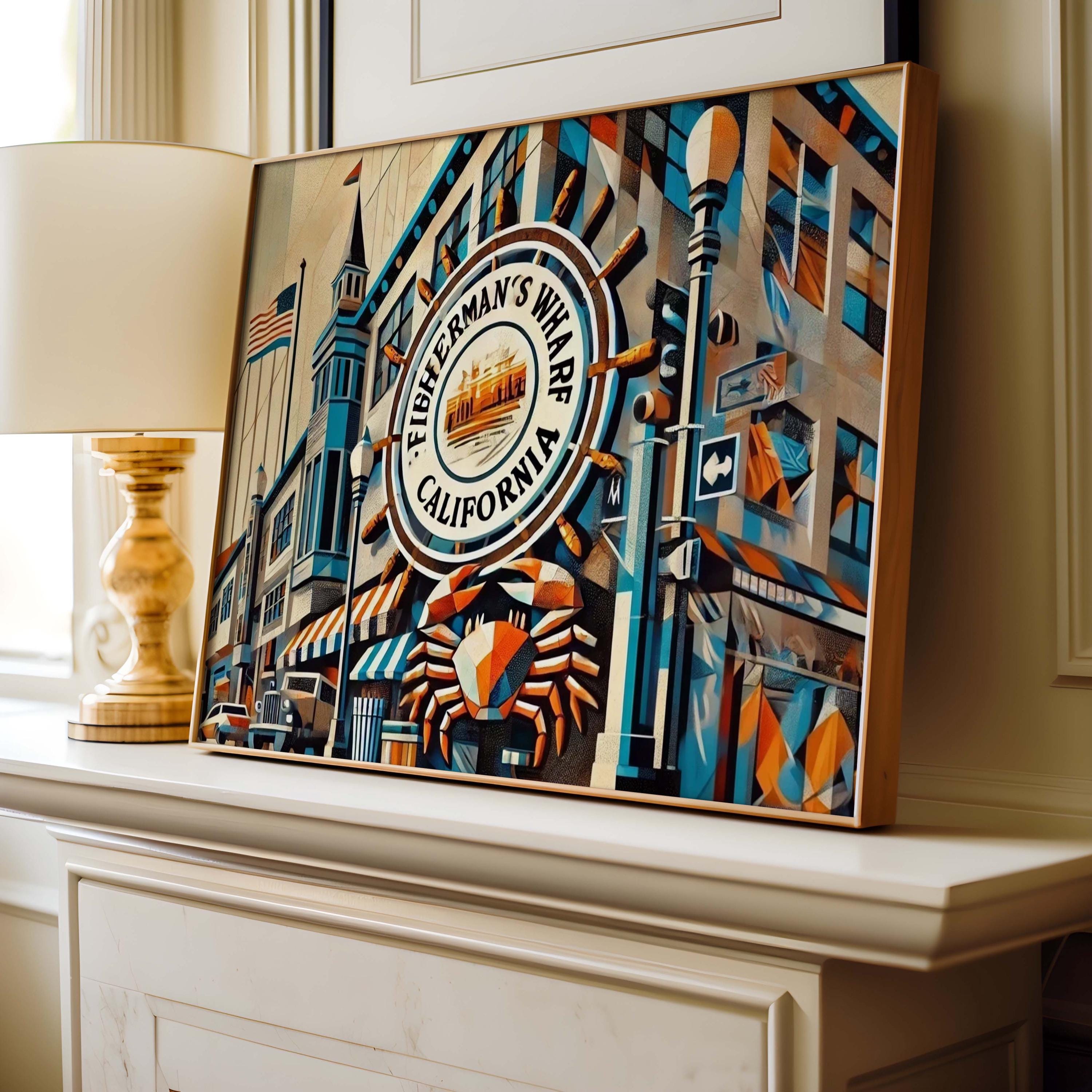 Fisherman Wharf Wall Art San Francisco Cubism Print Travel Poster CA Gift Housewarming Decor