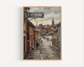 Porsgrunn Oil Painting Art Print: Norway Riverside Street Sign Travel Poster