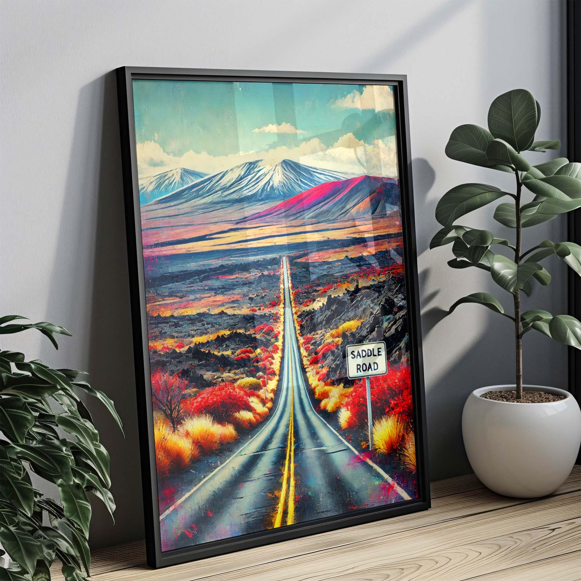 Saddle Road Print - Big Island Hawaii Wall Art, Hilo Travel Poster, Hawaii Gift, Housewarming Decor, Tropical Landscape Illustration