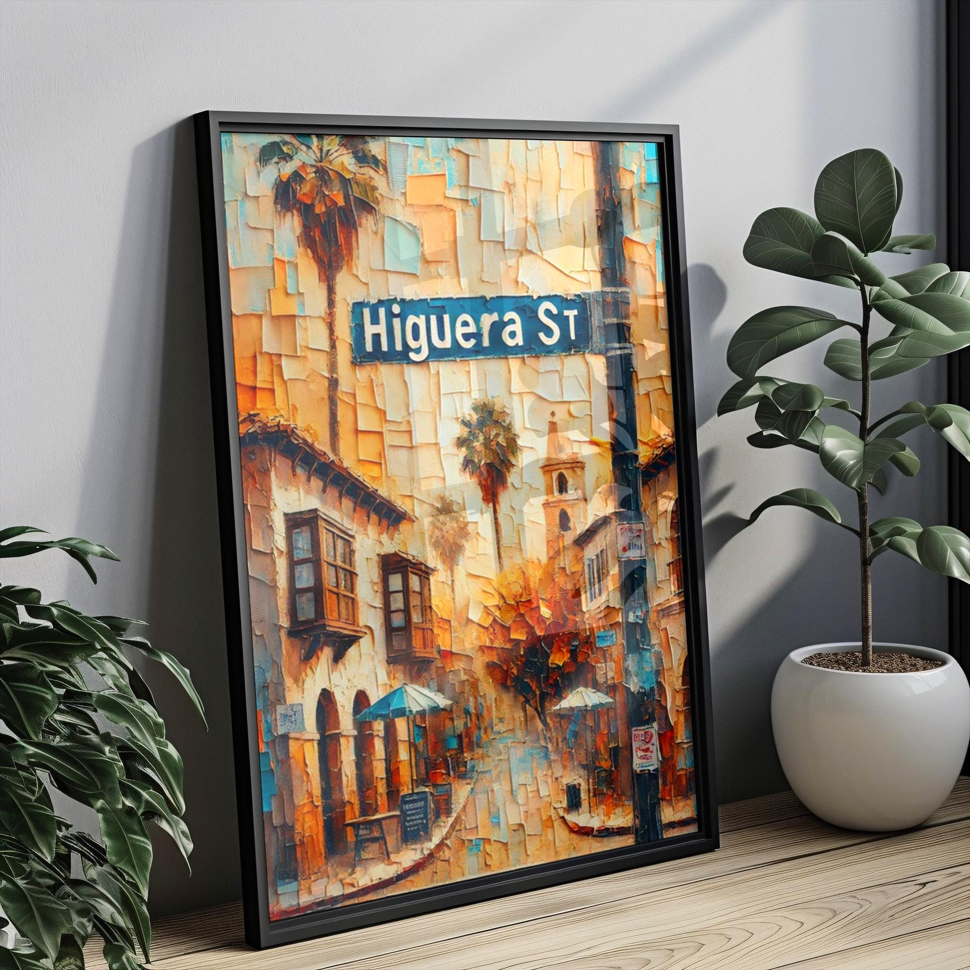 Higuera Street Oil Painting Art Print: San Luis Obispo California Street Sign Travel Poster