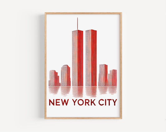 Twin Towers Wall Art Print - NYC Home Decor, New York Gift, Travel Poster, College Dorm Room Artwork, Housewarming Present