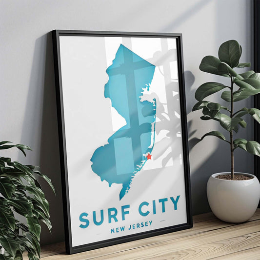 Surf City Print New Jersey Wall Art Beach Decor Travel Gift Coastal Home Decor NJ Surfing Poster