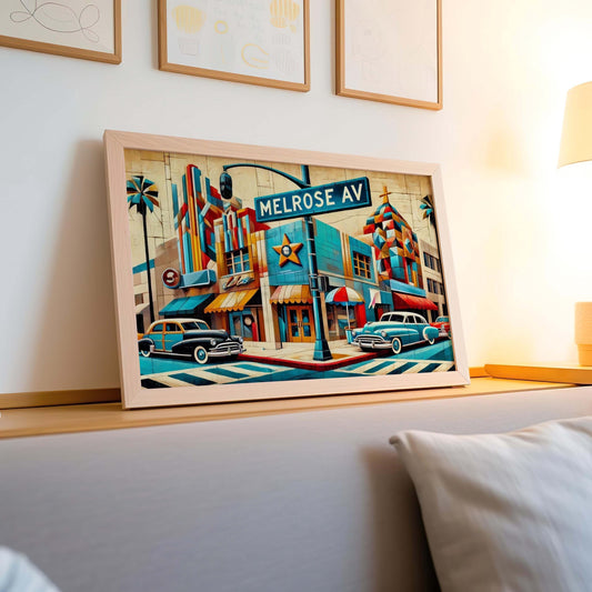 Melrose Wall Art Cubism Print - Melrose Avenue Travel Poster, Los Angeles Gift, Modern Housewarming Art Decor