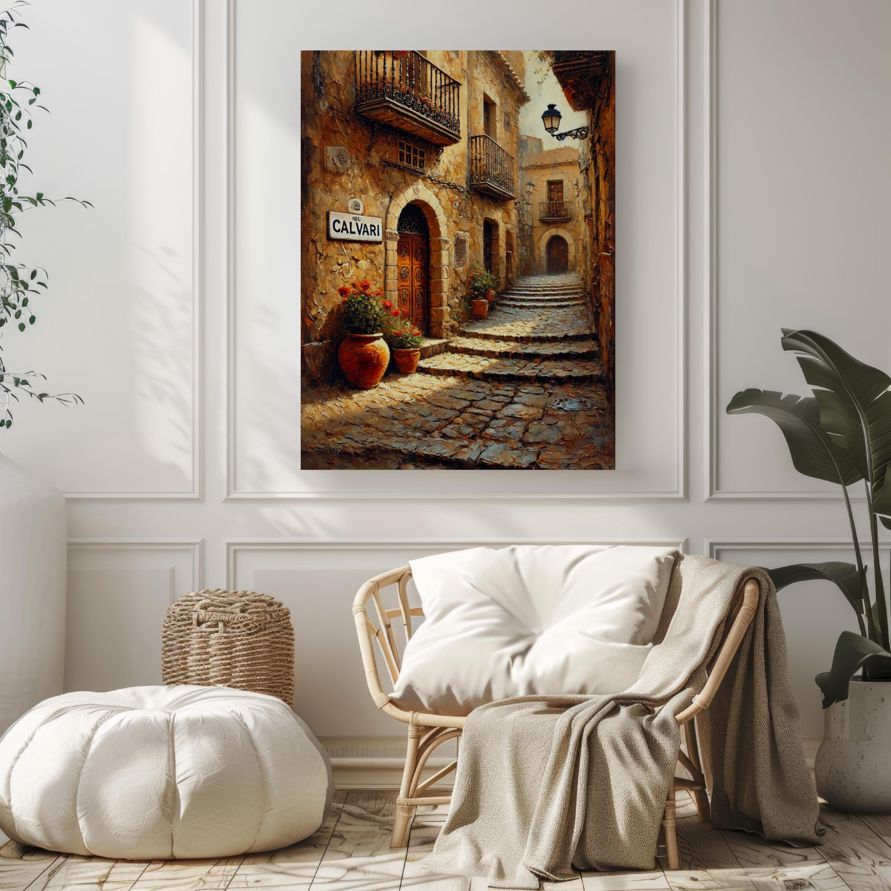 Carrer del Calvari Street Sign Print: Pollensa Mallorca Travel Poster