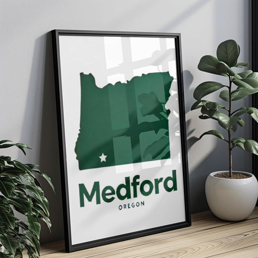 Medford Wall Art Print - Oregon Travel Decor, College Dorm & Housewarming Gift, Medford OR Map Poster