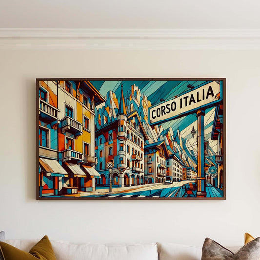 Italian Art Corso Italia Wall Art Print – Unique Italian Travel Poster, Italy Gift & Housewarming Decor, Vibrant Italian Home Decoration
