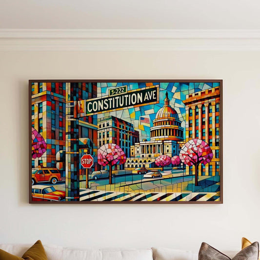 Constitution Avenue Wall Art Cubism Print Washington D.C. Travel Poster Modern D.C. Artwork Housewarming Gift