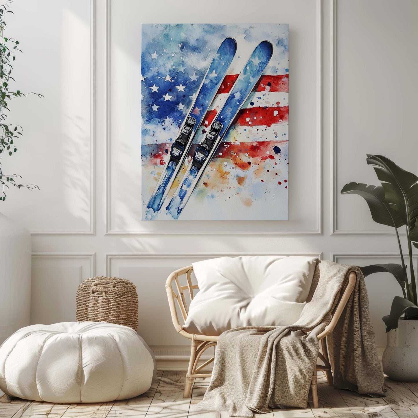 Skiing Artwork USA Wall Art Patriotic American Independence Poster Winter Home Decor United States