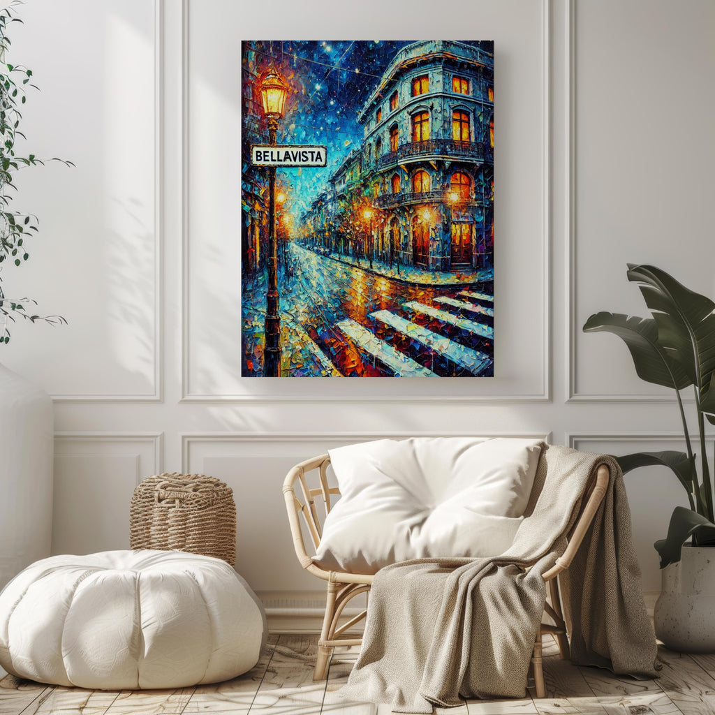 Bellavista Oil Painting Art Print: Santiago Chile Street Sign Travel Poster
