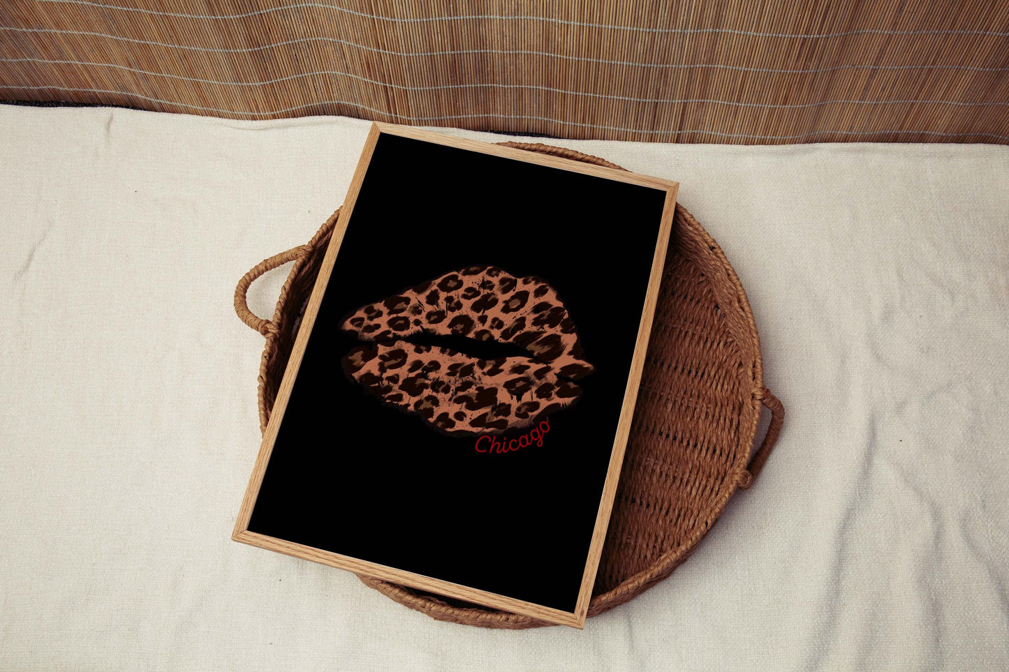 Chicago Lips Artwork | Dorm Wall Decor | Leopard Print Lips Illustration | Modern Art Print for Bedroom or Living Room