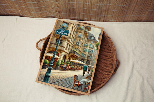 Rue Caroline Wall Art Print – Lausanne Switzerland Travel Poster, Switzerland Gift, Housewarming Decor, Modern European Cityscape Artwork