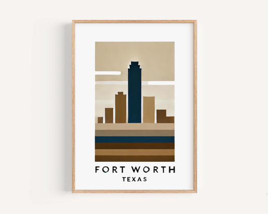 Texas Art Fort Worth Wall Print, Texas Travel Decor, Housewarming & Graduation Gift, College Dorm Room, Modern Home Decoration