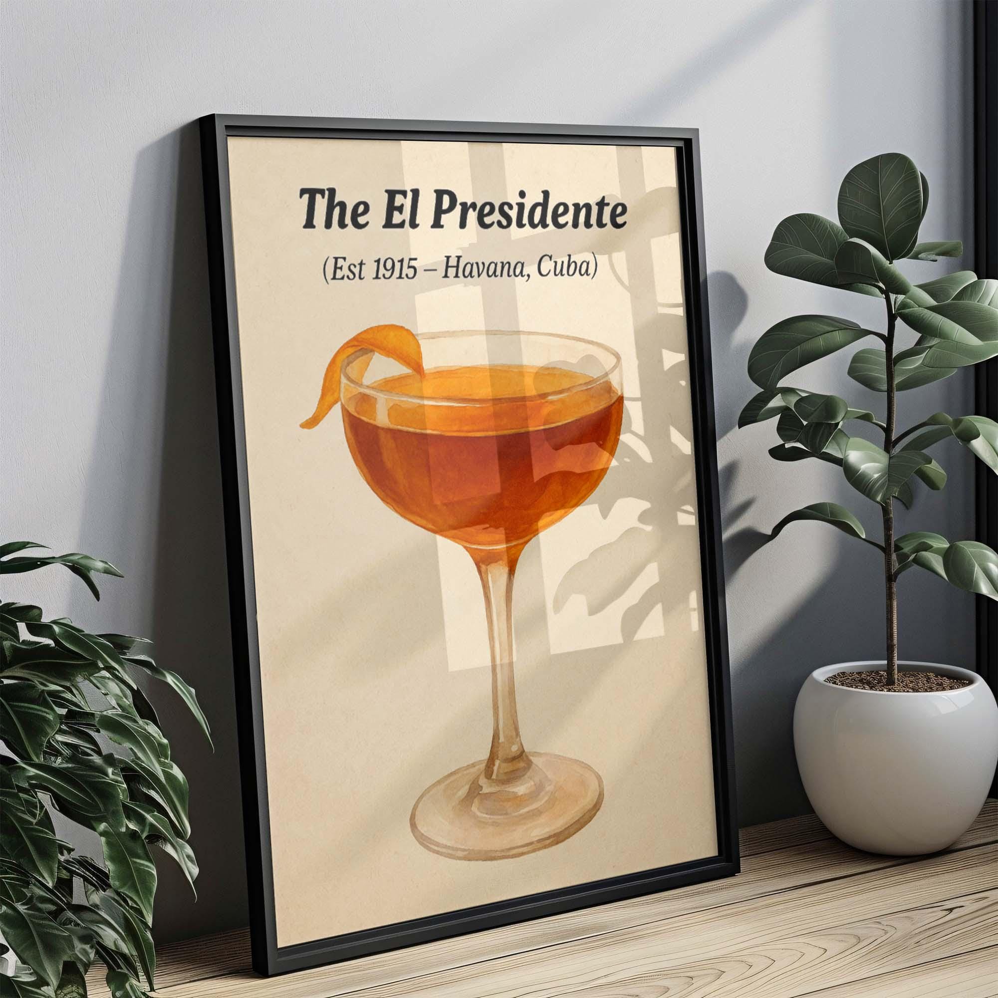 El Presidente Cocktail Print Vintage - Havana, Cuba
